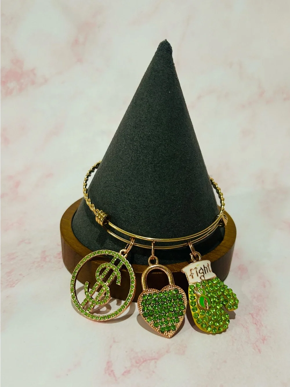 Rose-gold stainless steelBracelet with Green Crystal Charms